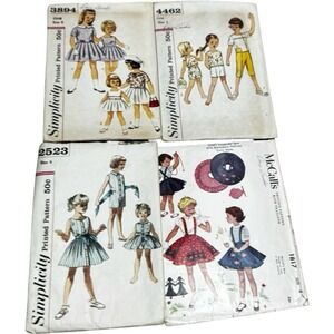 Simplicity McCalls Sewing Patterns Lot 4 Girls Size 4 Vintage 50s 60s Good Mixed